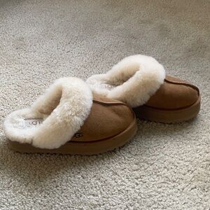 UGG Tan and Cream Shearling Slippers